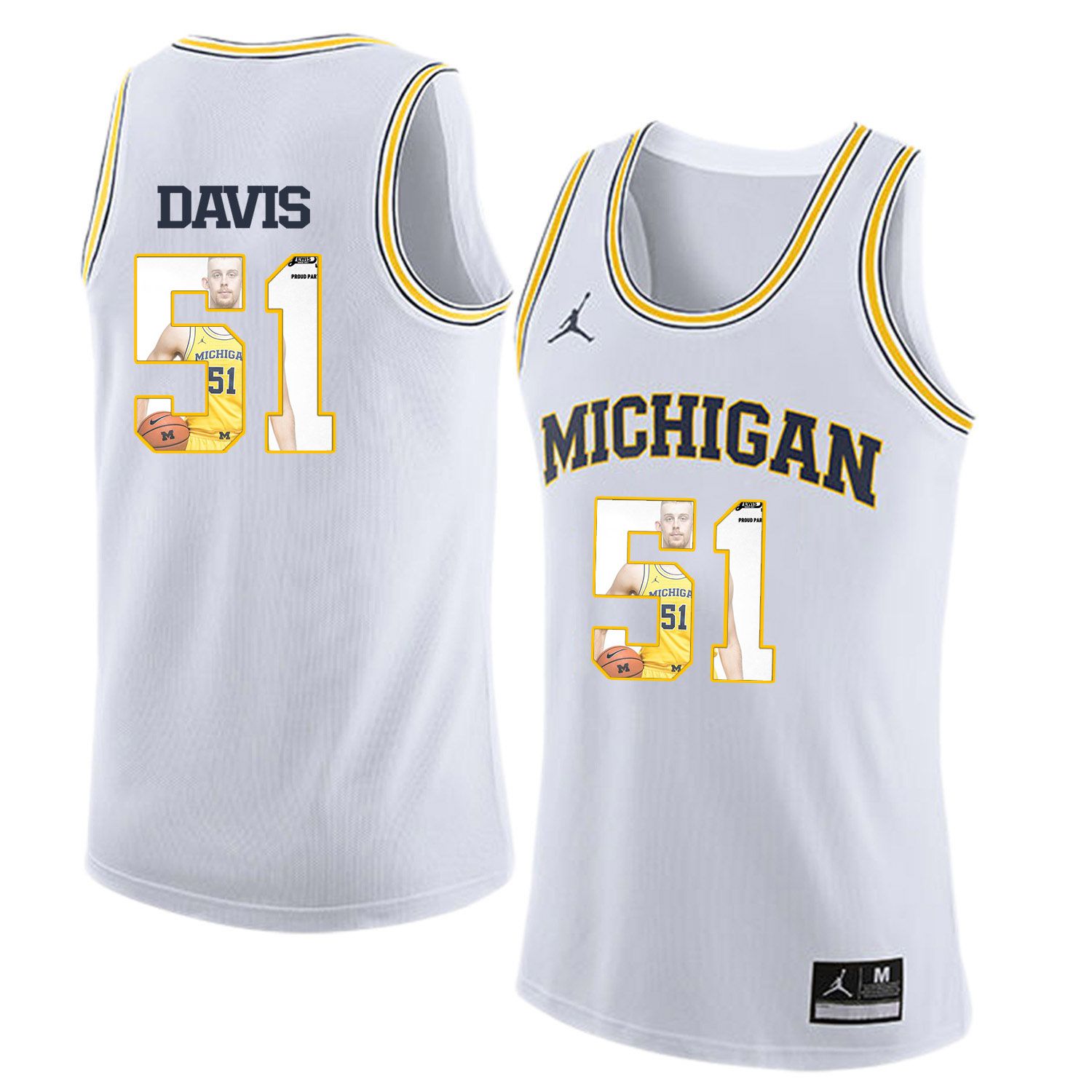Men Jordan University of Michigan Basketball White #51 Davis Fashion Edition Customized NCAA Jerseys->customized ncaa jersey->Custom Jersey